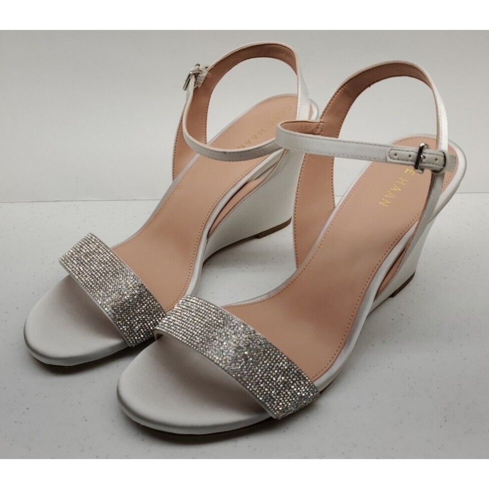 Cole Haan Josie Wedge Heel Sandals Crystal Gray Satin W30331 Women's Sz 8.5B NEW - Picture 3 of 11
